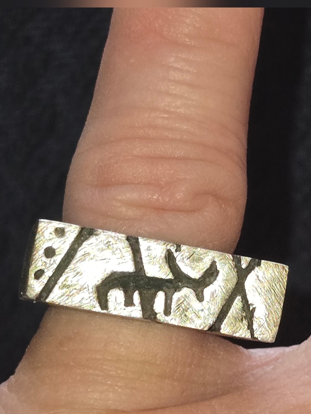 Native American Storyteller Silver Overlay Ring